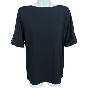 Calvin Klein Black Bateau Neck Rolled Cuff Stretch Knit Top XL NWOT